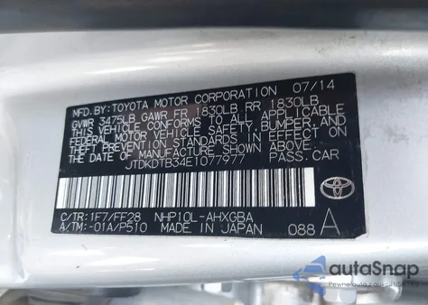2014 Toyota Prius C Three from USA, damaged, VIN JTDKDTB34E1077977